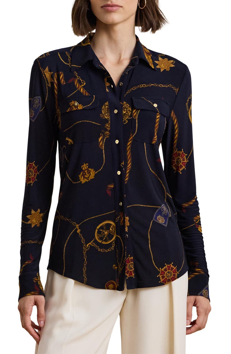 Lauren Ralph Lauren Medallion Print Button-Up Shirt, Main, color, 