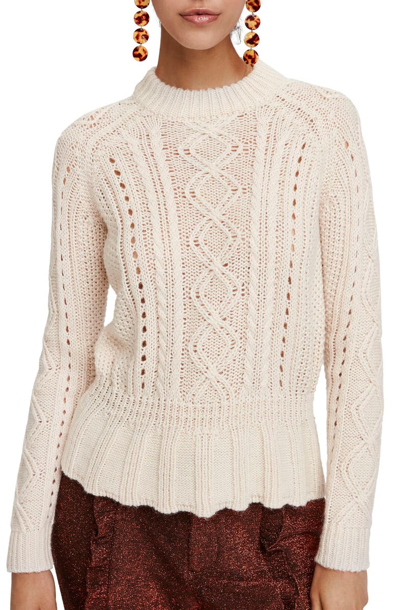 Scotch & Soda Chunky Cable Knit Peplum Sweater, Main, color, 
