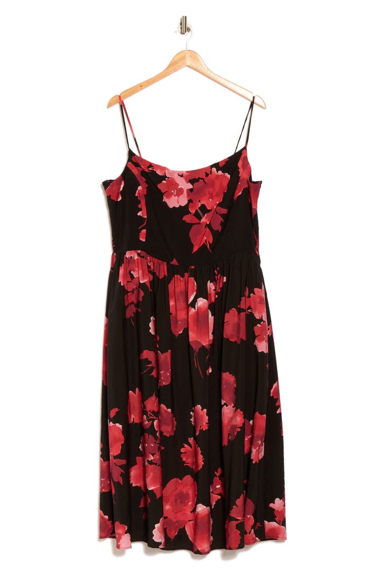 Floral Midi Dress, Alternate, color, RED/ BLACK