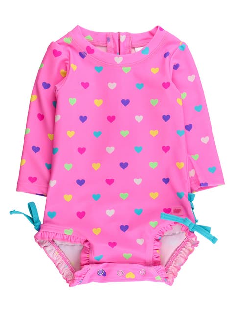 UPF50+ Sun Protected Neon Long Sleeve One Piece Rash Guard Swimsuit, with Signature Rear Ruffles