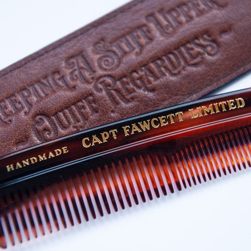 Captain Fawcett Pocket Hair Comb With Leather Sleeve In Brown