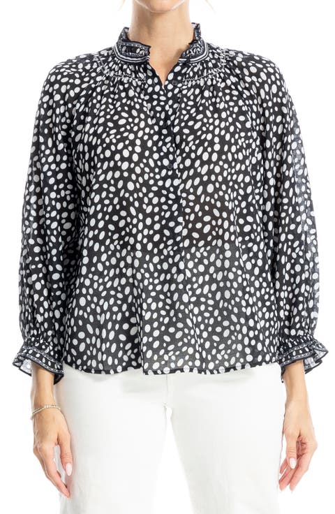 Ruffle Collar Puff Shoulder Top