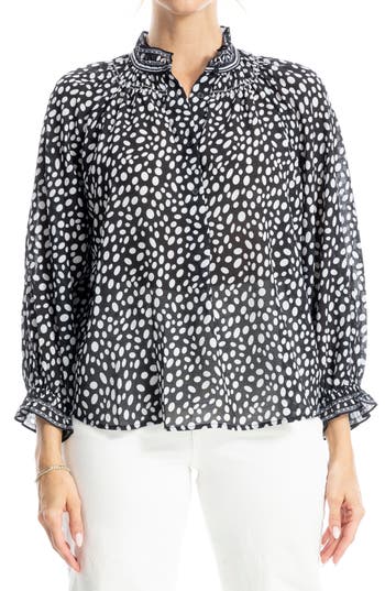 MAX STUDIO MAX STUDIO RUFFLE COLLAR PUFF SHOULDER TOP