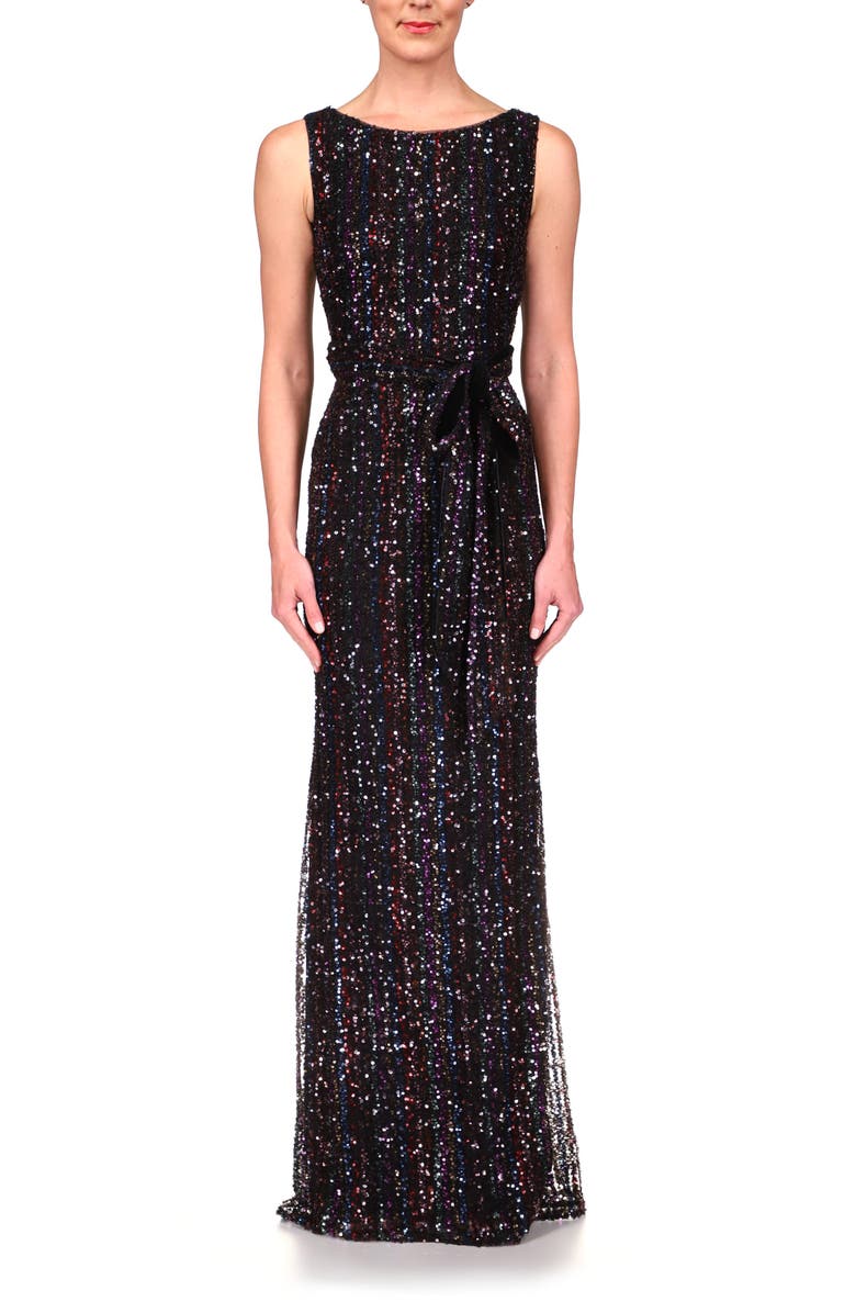 Badgley Mischka Collection Badgley Mischka Stripe Sequin Gown, Main, color, 