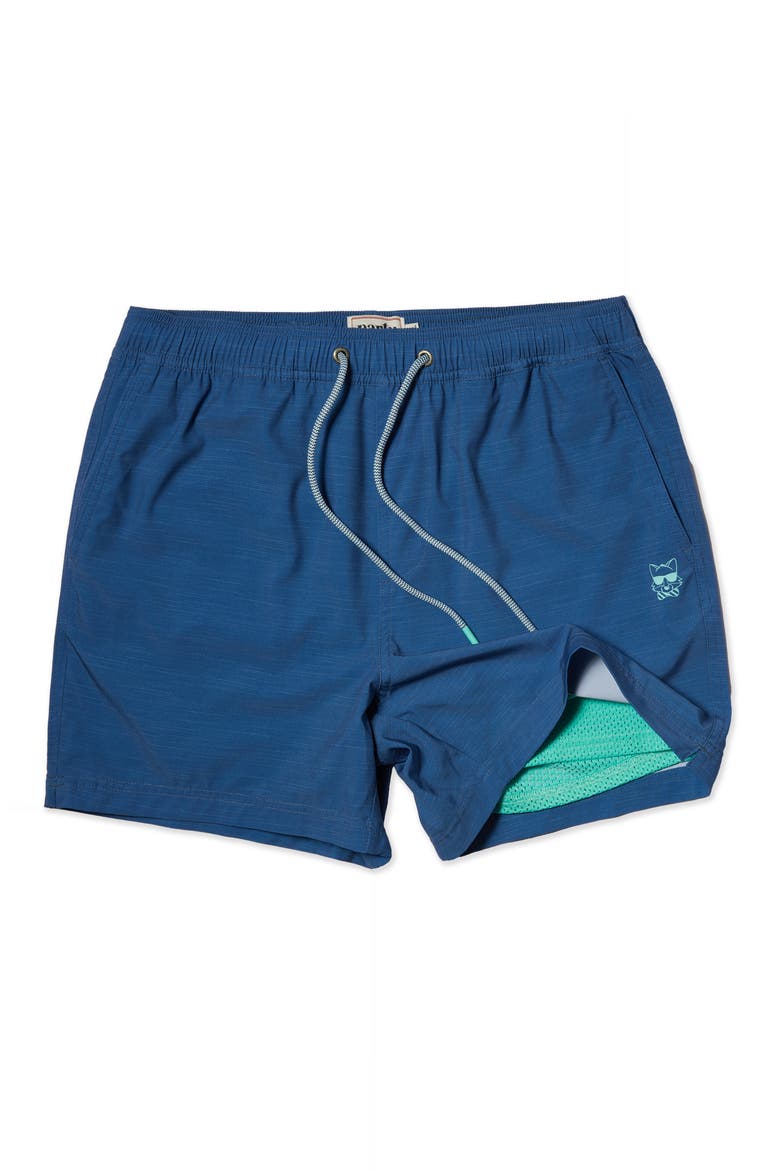 Solid Happy Hour 5-Inch Swim Trunks, Alternate, color, NAVY BLUE