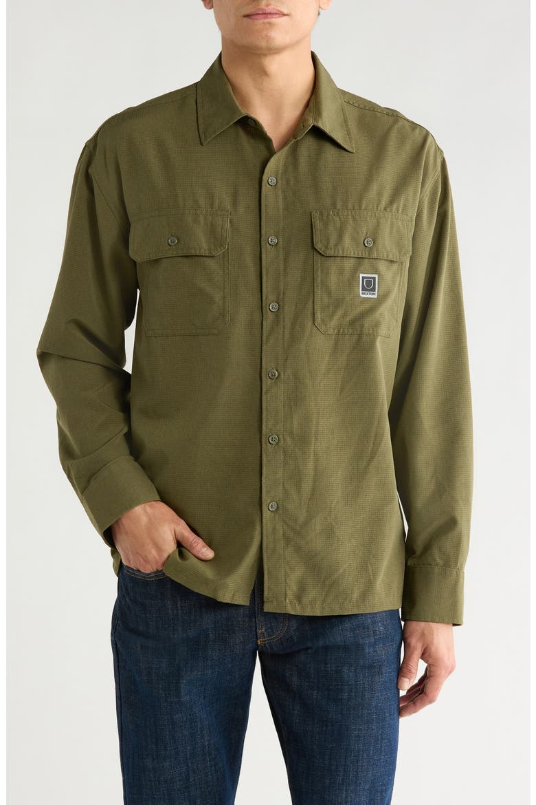 Journey Water Resistant Performance Button-Up Shirt, Main, color, DARK OLIVE
