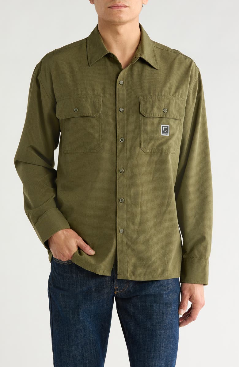 Brixton Journey Water Resistant Performance Button-Up Shirt, Main, color, Dark Olive