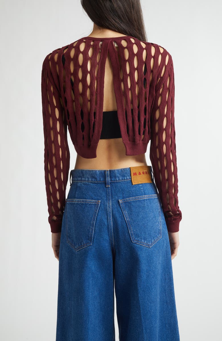 Marni Perforated Crewneck Sweater, Alternate, color, Burgundy