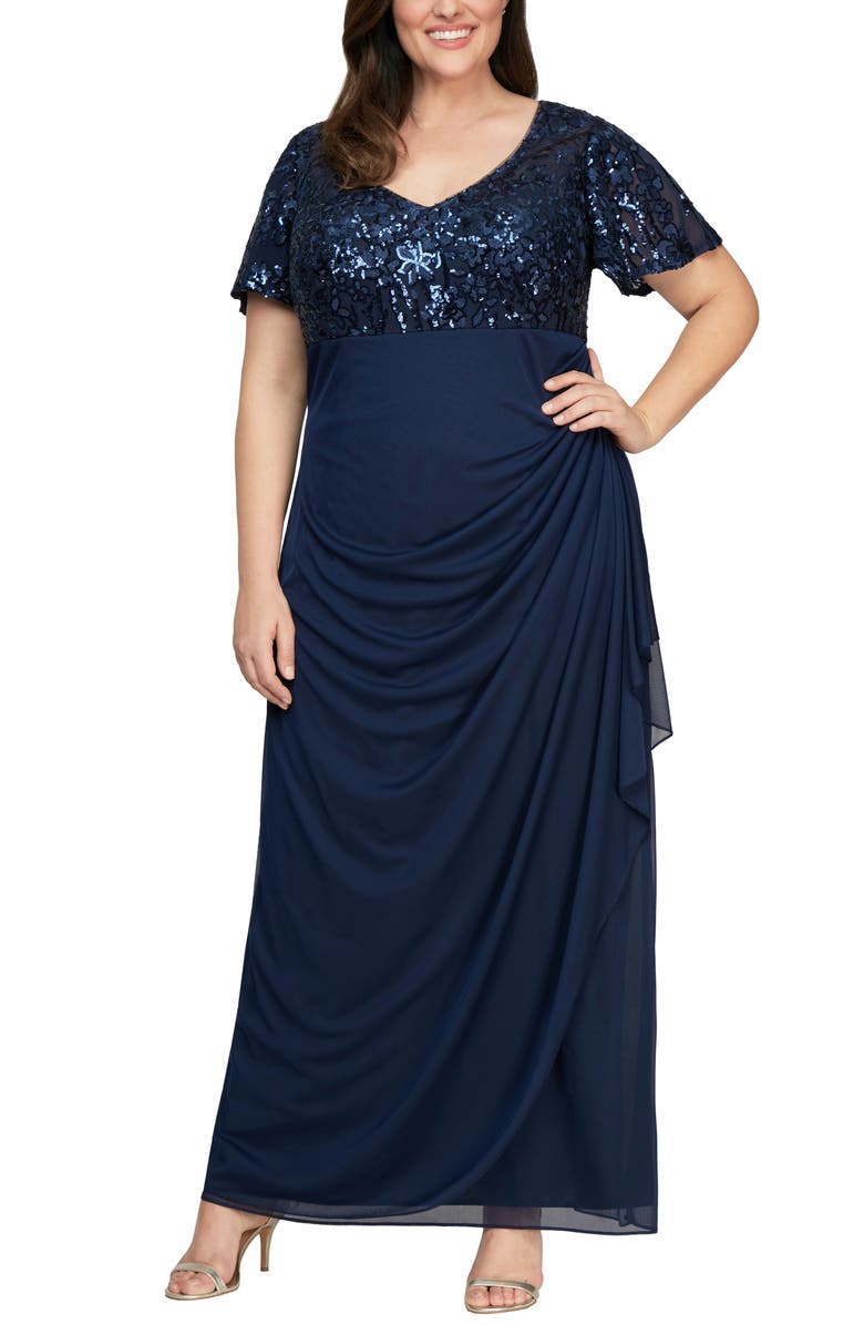 Alex Evenings Empire Waist Evening Gown, Main, color,