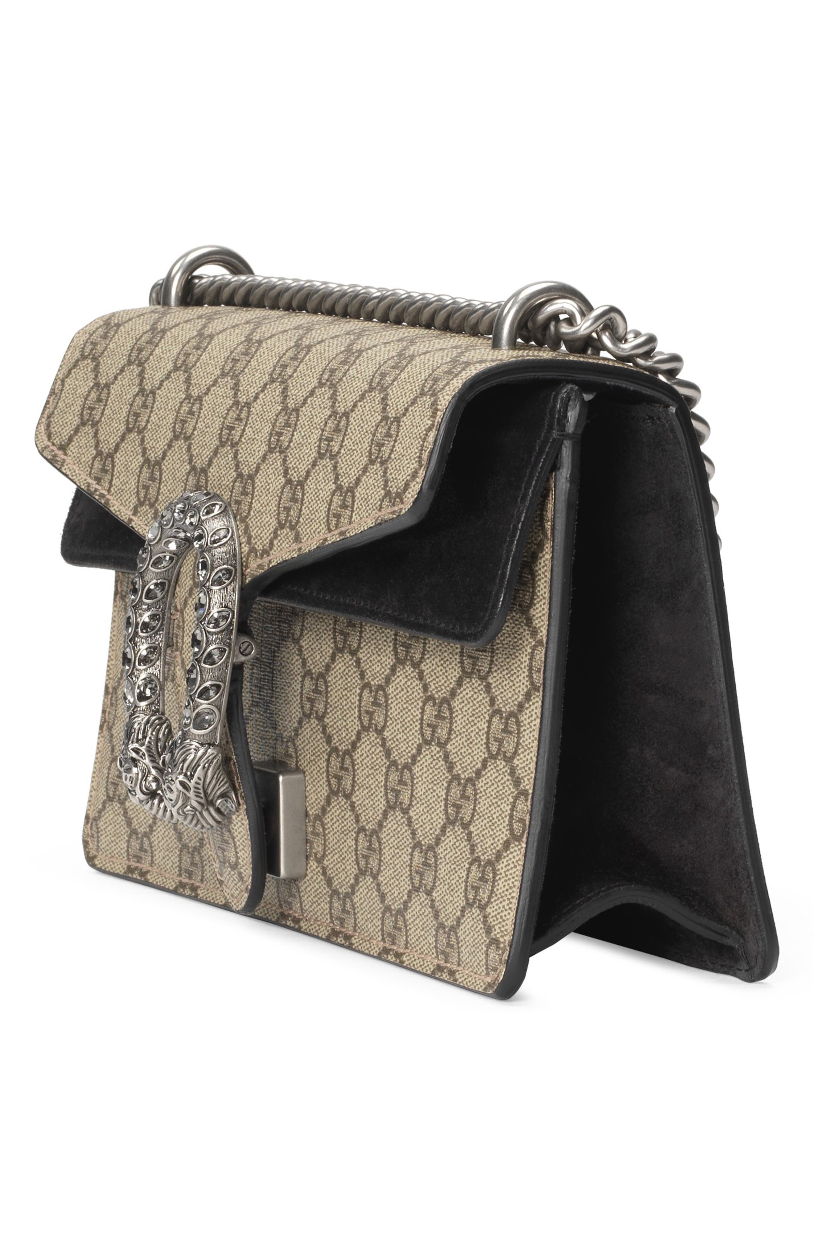 GG Supreme Canvas & Suede Shoulder Bag, Alternate, color, BEIGE EBONY/ TAUPE/ BLK DIAMND