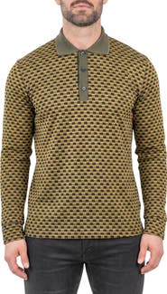 Maceoo Long Sleeve Check Print Knit Polo