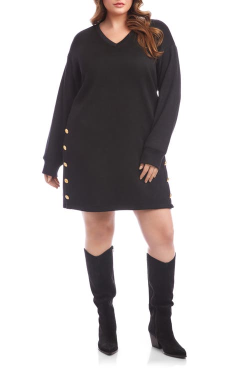 Crested Button Long Sleeve Sweater Dress (Plus)