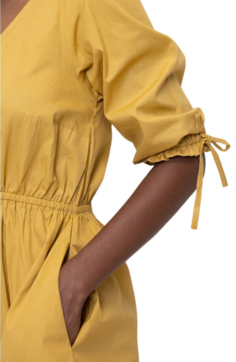 Reistor Gathered Elbow Sleeve Short Dress, Alternate, color, Mustard
