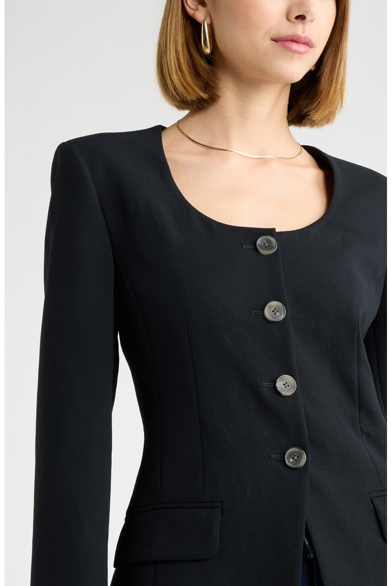 Curator Crepe Scoop Neck Blazer, Alternate, color, BLACK