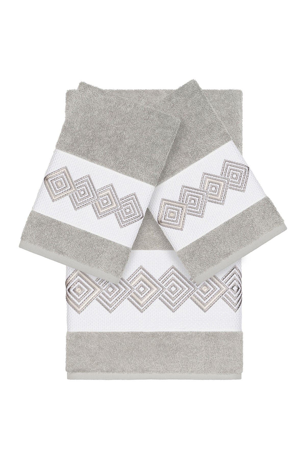 Linum Home Textiles Noah 3-Piece Embellished Towel - Light Grey