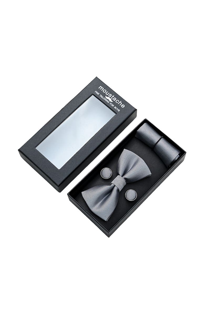 MOUSTACHE Crosshatch Bow Tie Set, Alternate, color, Silver