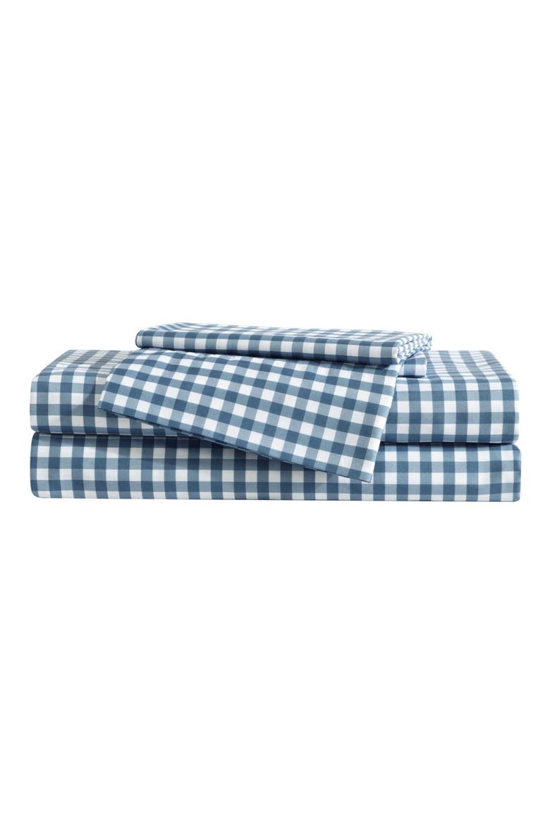 Preston Check Twin X-Long Sheet Set, Main, color, DARK BLUE