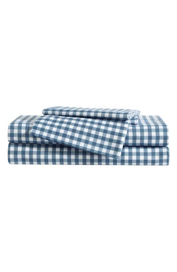 Eddie Bauer Preston Check Microfiber Sheet Set In White/cosmo Blue