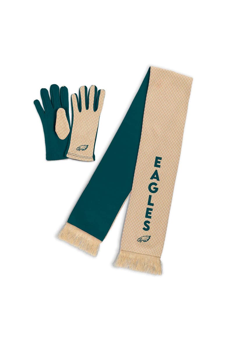 Women's WEAR by Erin Andrews Philadelphia Eagles Tonal Microcheck Scarf & Glove Set, Main, color, Tan