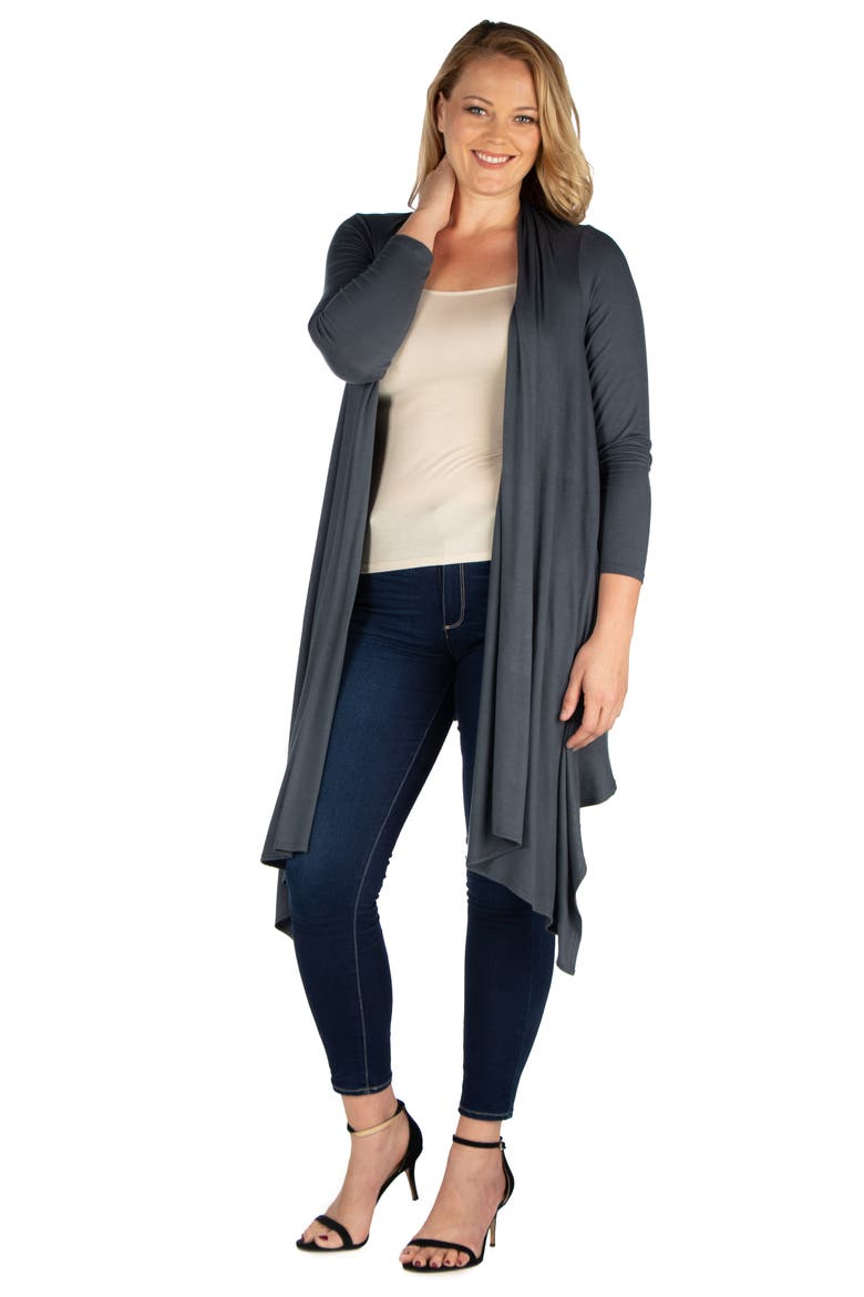 Plus Size Extra Long Open Front  Cardigan, Main, color, Charcoal