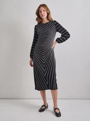 Misook A-Line Melange Striped Soft Knit Midi Dress