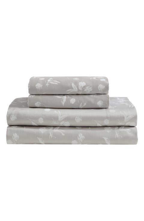 White Flowers 300 Thread Count Sateen Sheet Set