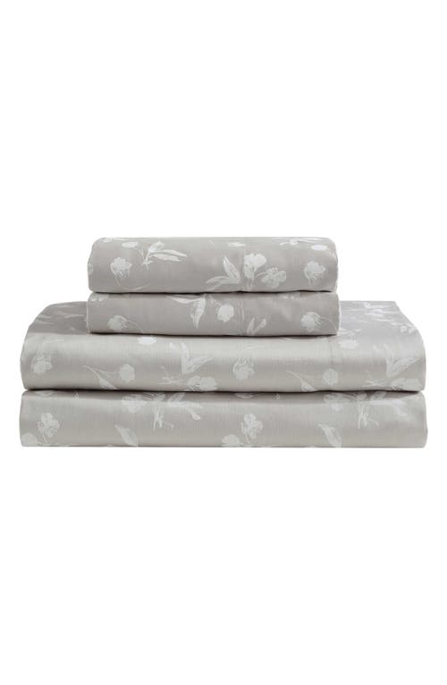 Calvin Klein White Flowers 300 Thread Count Sateen Sheet Set In Flax