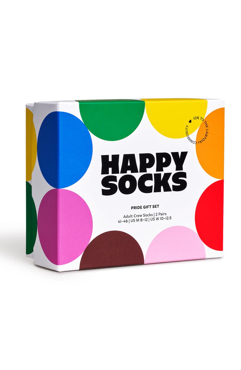 Happy Socks Assorted 2-Pack Stripe & Dot Pride Socks Gift Box, Alternate, color, White