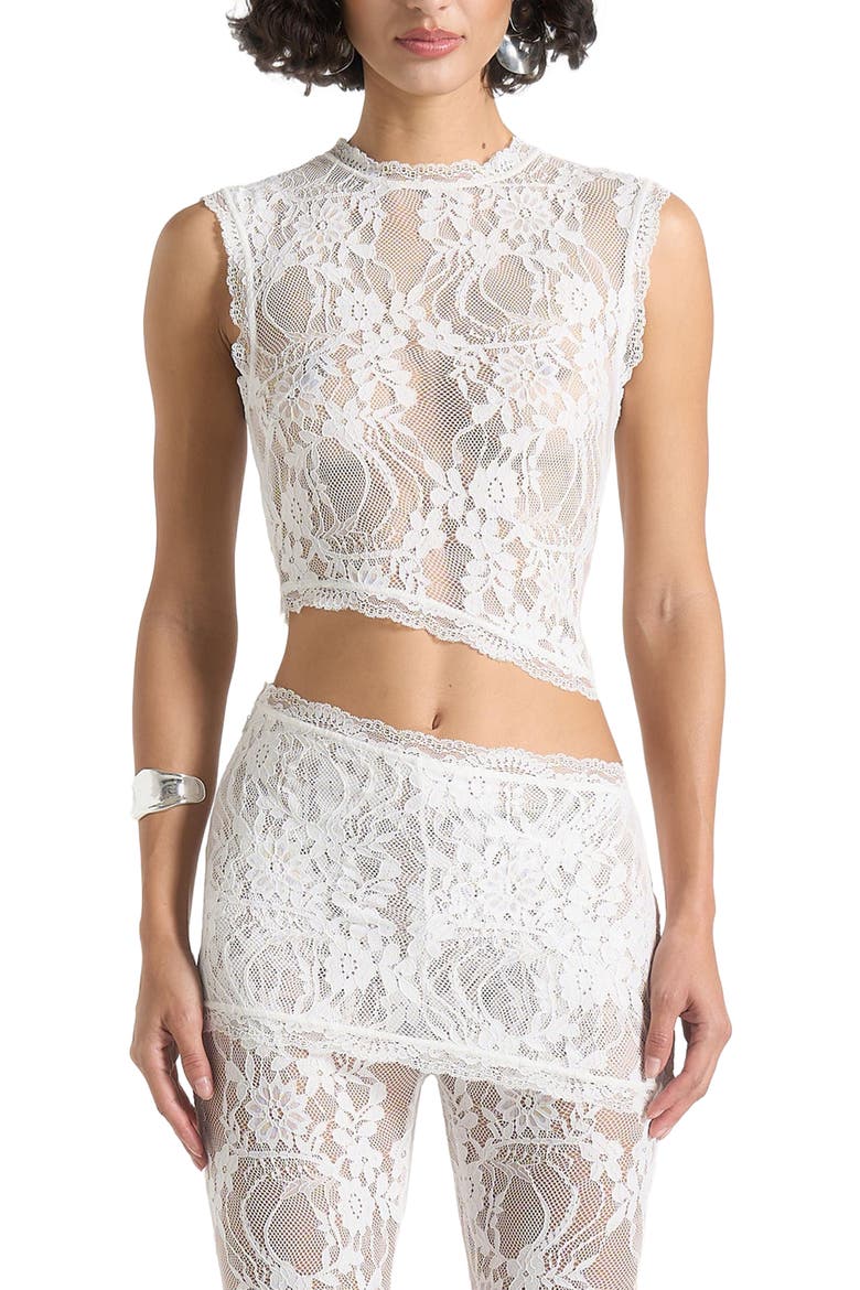 Eugenie Lace Asymmetric Top, Alternate, color, White