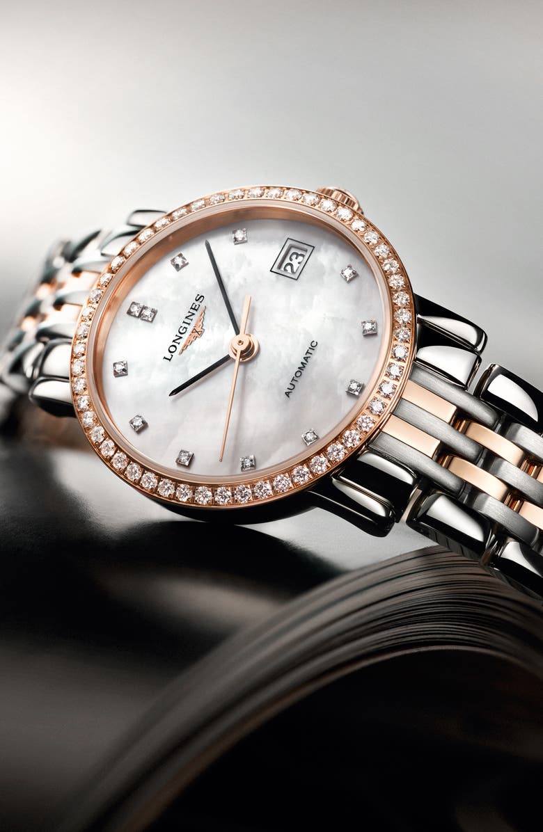 Longines Elegant Automatic Diamond Bracelet Watch, 25.5 mm, Alternate, color, 