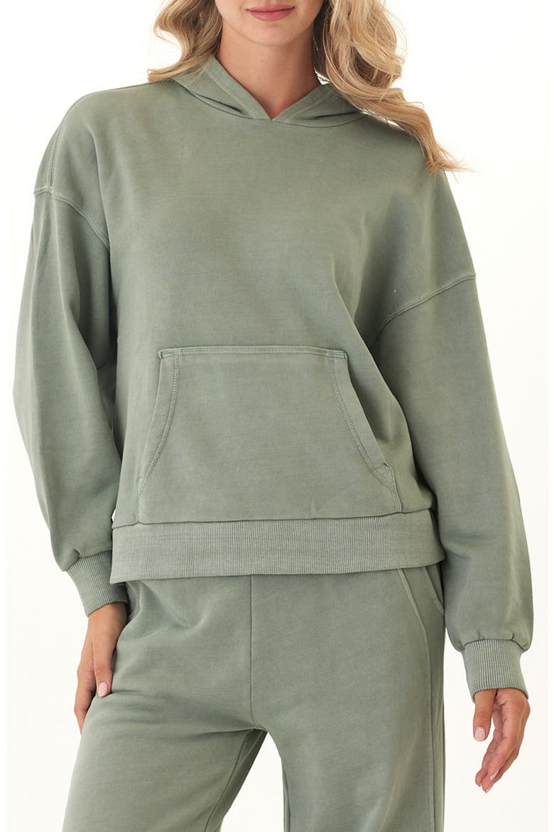 Tanya Mineral Wash Cotton Blend Fleece Hoodie, Main, color, WASABI