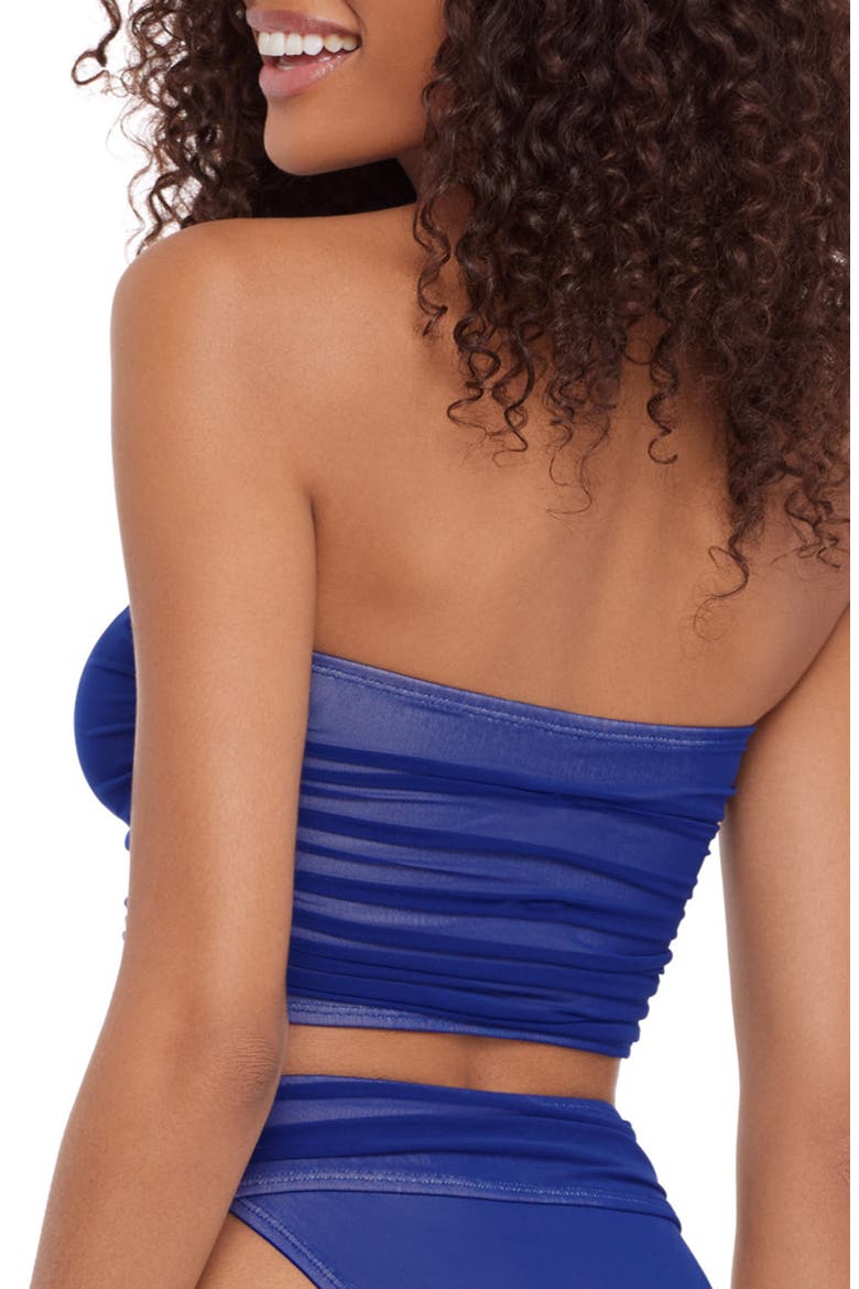 Faux Pearl Keyhole Strapless Bikini Top, Alternate, color, MIDNIGHT