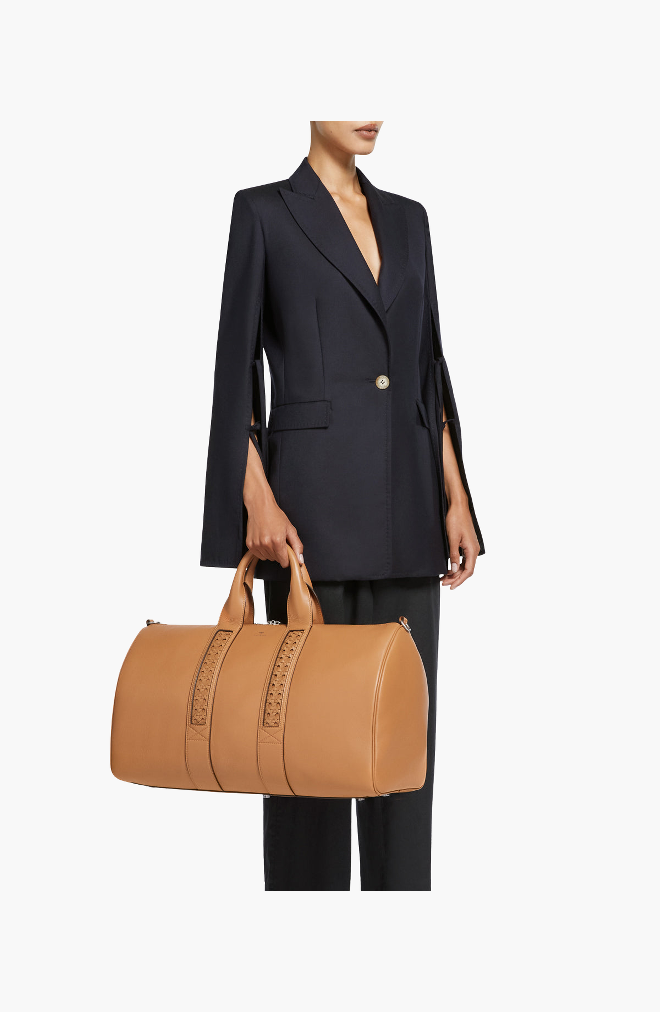 Leather Calfskin Weave Duffle Bag, Alternate, color, Walnut