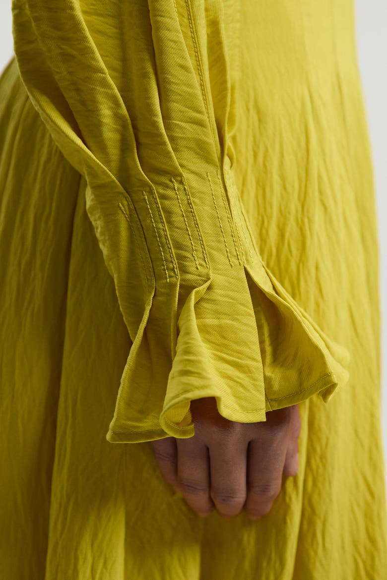 Pleated Neck Tie Detail Woven Maxi Dress, Alternate, color, Chartreuse