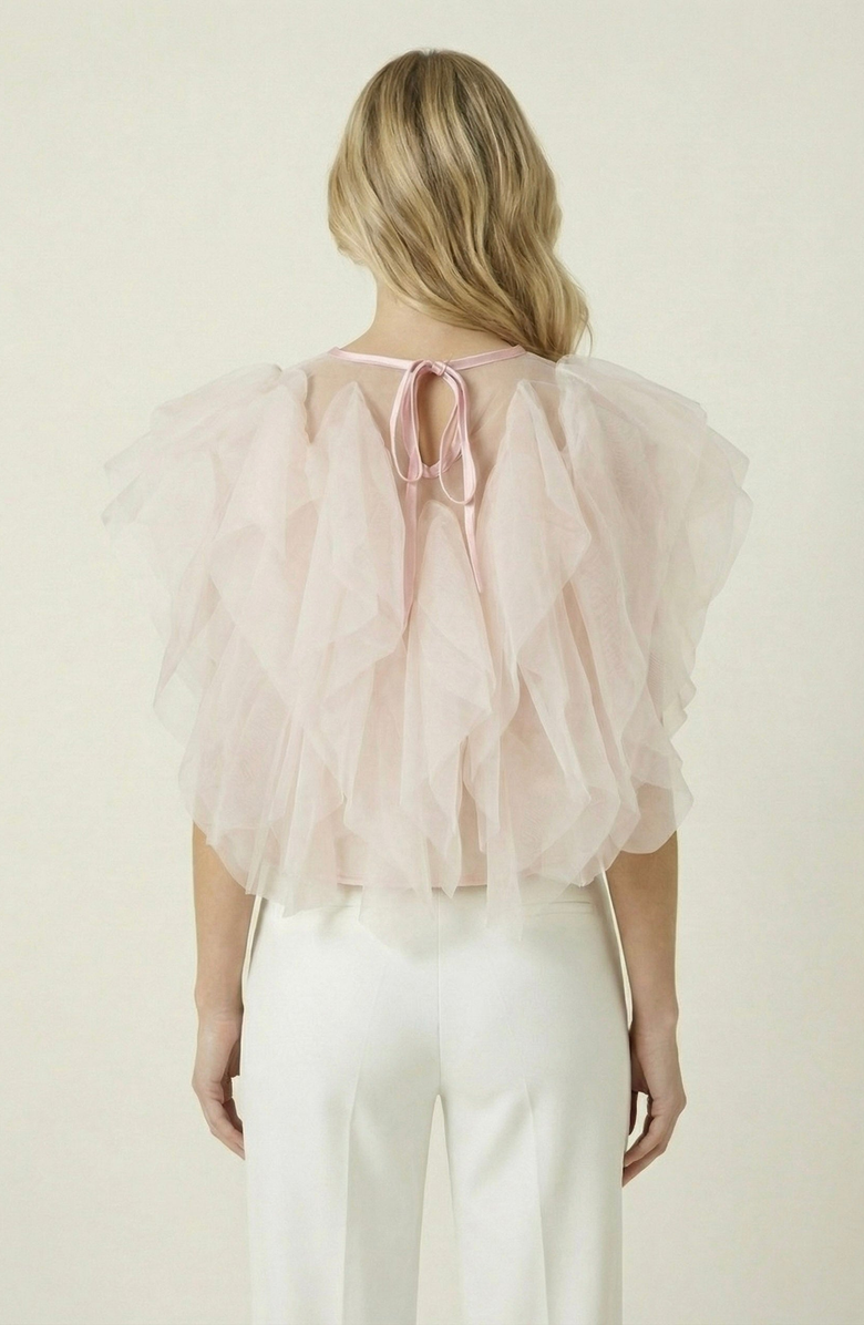 Modenaire Sheer Ruffled Tulle Blouse, Alternate, color, Pale Pink