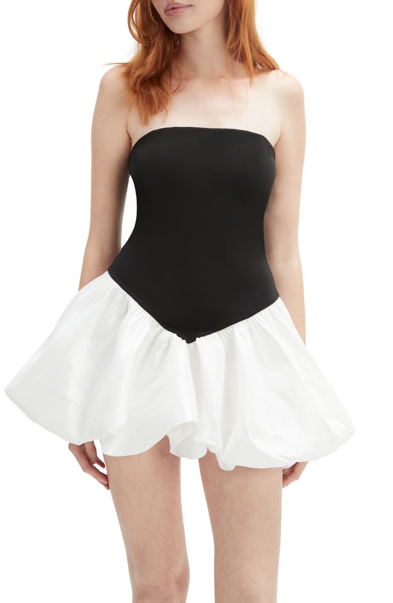 Bardot Vega Strapless Minidress, Alternate, color, Black/ White