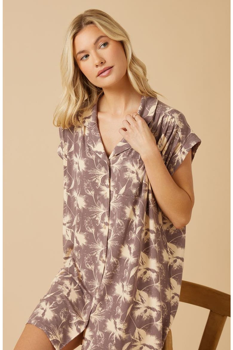 Soft Sleep Caftan Mini Sleepshirt, Alternate, color, Driftwood Floral