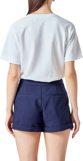 Rhinestone Trim Heart Cutout Relaxed Fit T-Shirt