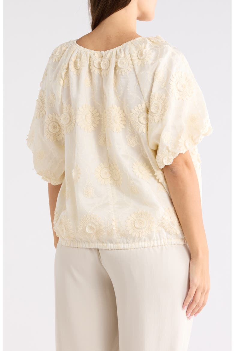 Floral Embroidered Puff Short Sleeve Blouse, Alternate, color, ECRU