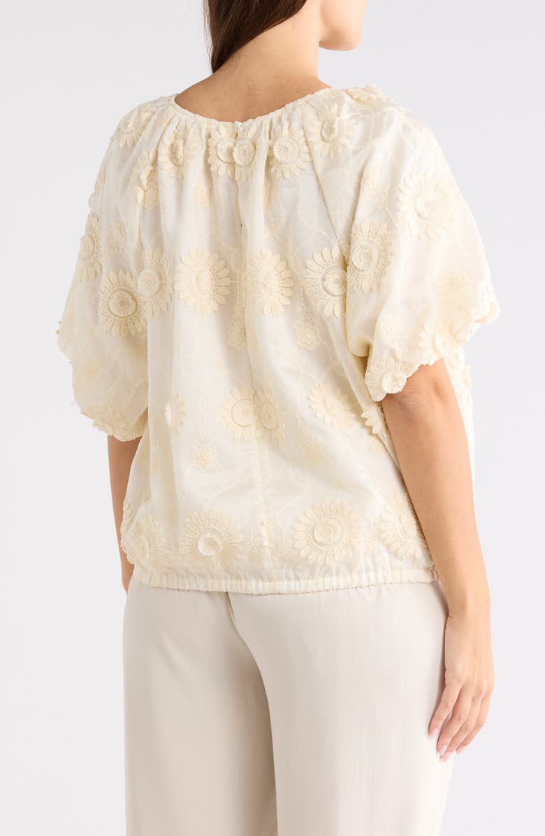 INDUSTRY REPUBLIC CLOTHING Floral Embroidered Puff Short Sleeve Blouse, Alternate, color, Ecru