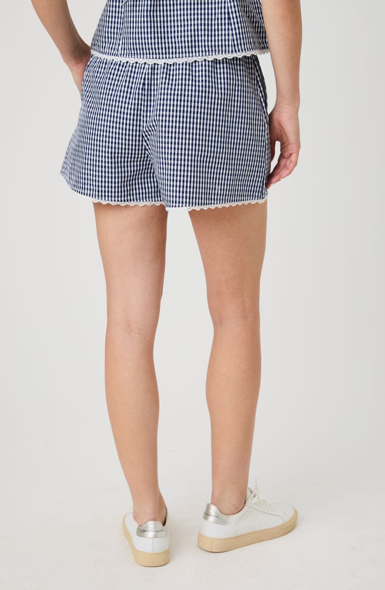 French Connection Gingham Lace Trim Shorts, Alternate, color, Navy/ White Gingham