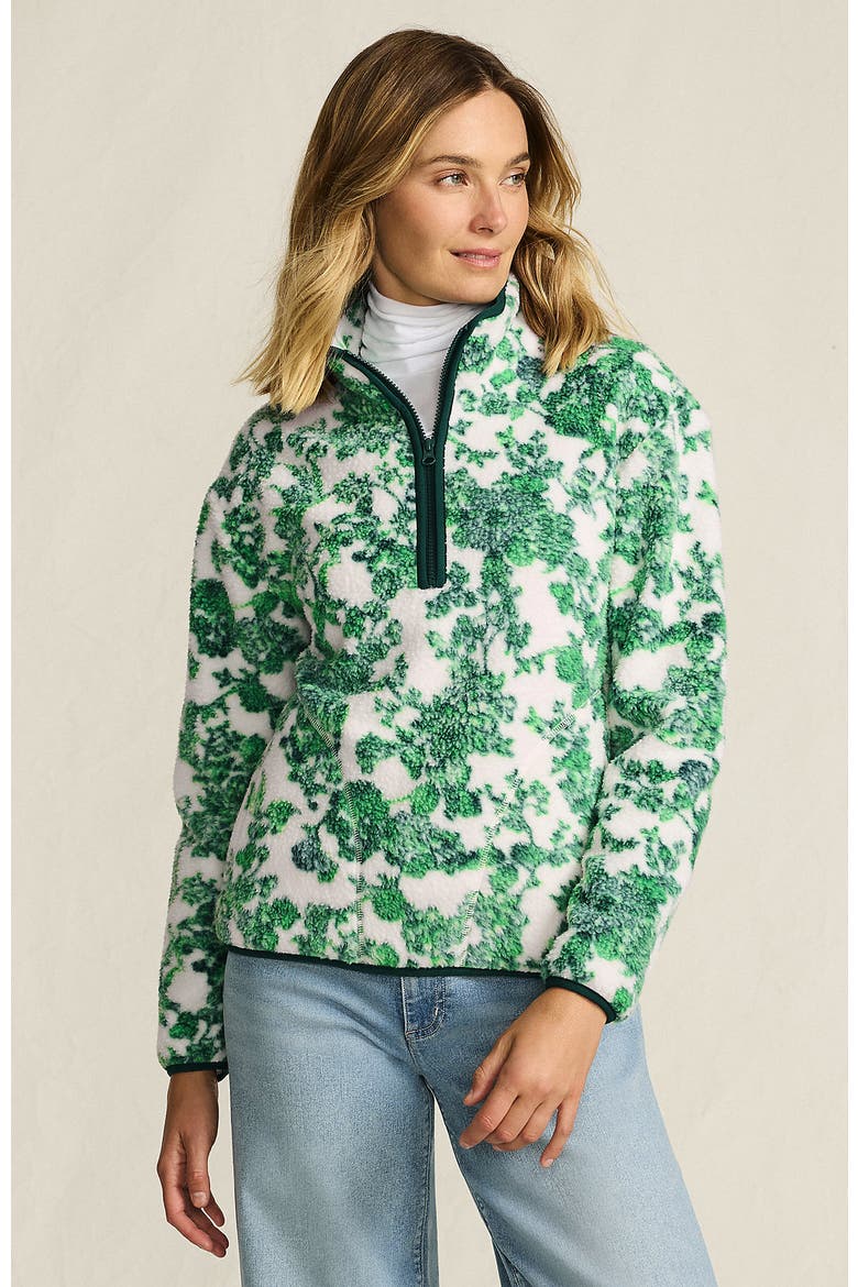 Half Zip Cozy High Pile Fleece Pullover, Main, color, Emerald Floral