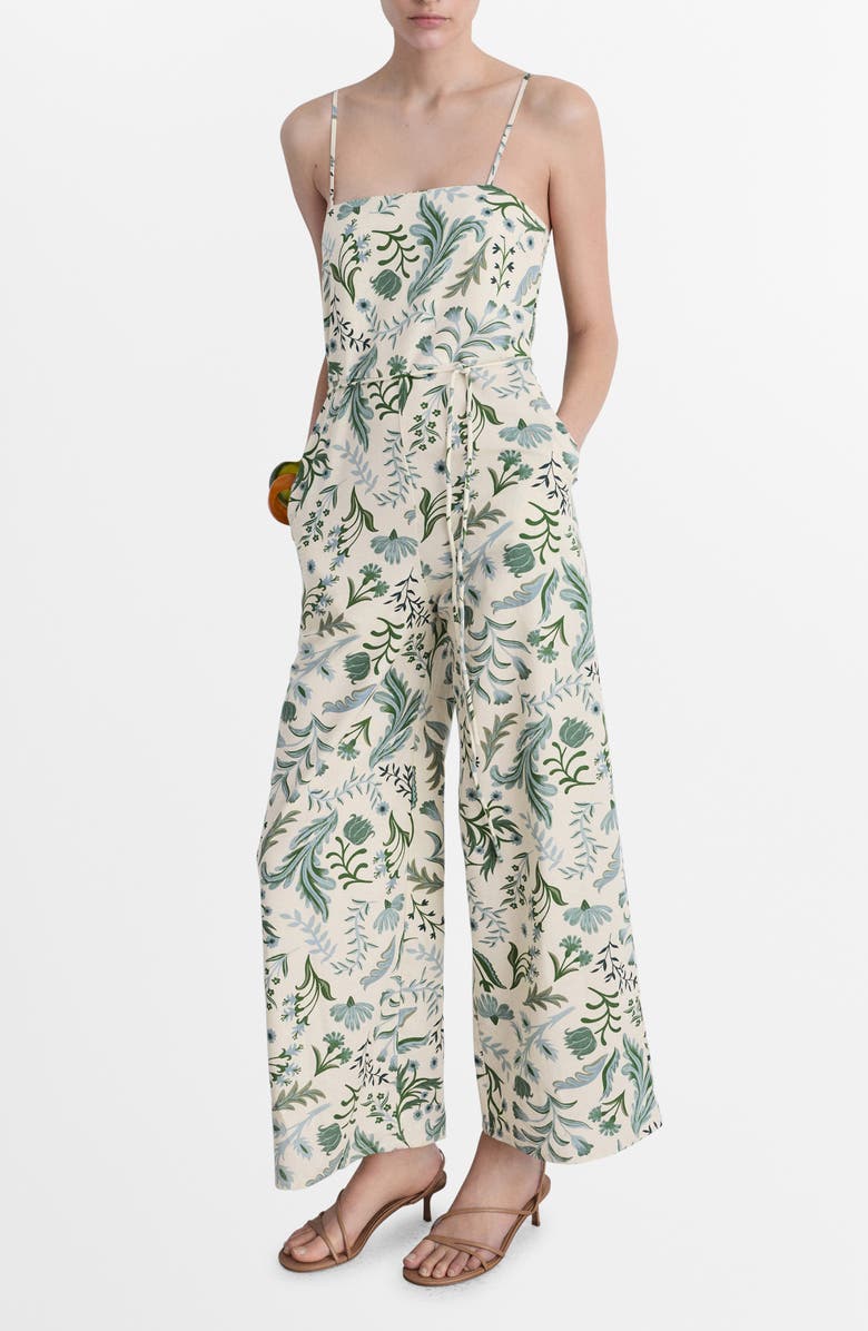 MANGO Print Tie Waist Wide Leg Jumpsuit, Main, color, 