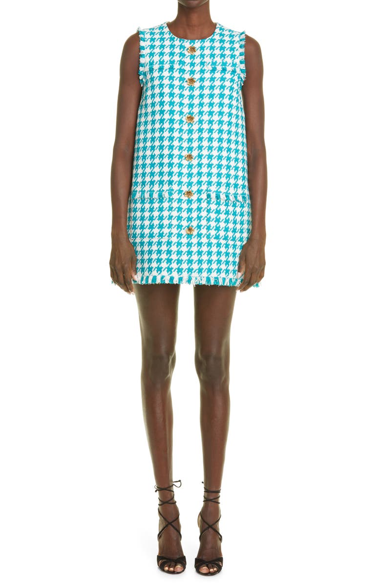 Oscar de la Renta Gingham Tweed Sleeveless Minidress, Main, color,