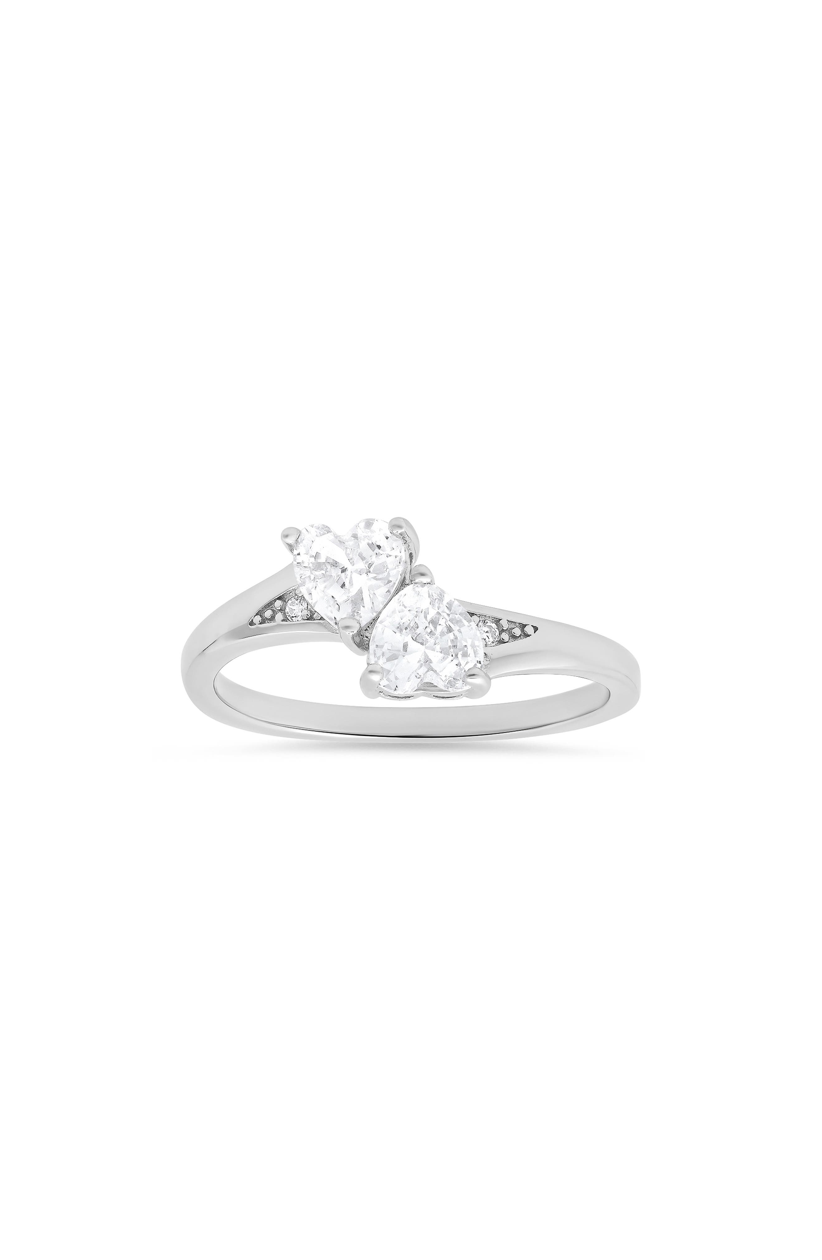 Sterling Silver Double Heart Cubic Zirconia Ring