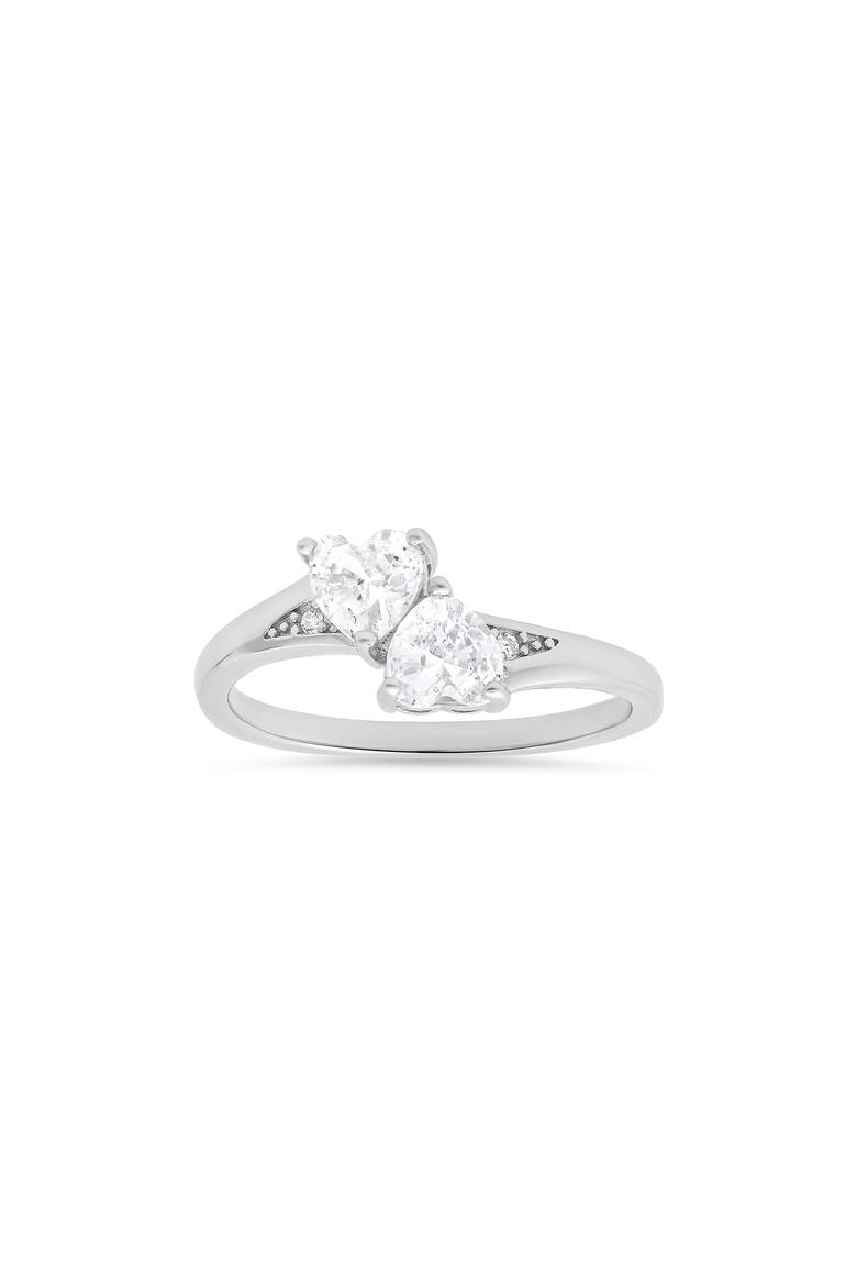 Sterling Silver Double Heart Cubic Zirconia Ring, Main, color, SILVER