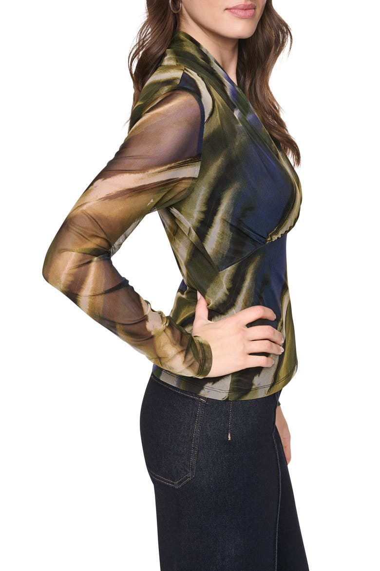 Zebra Print Long Sleeve Mesh Shirt, Alternate, color, BRUSHED