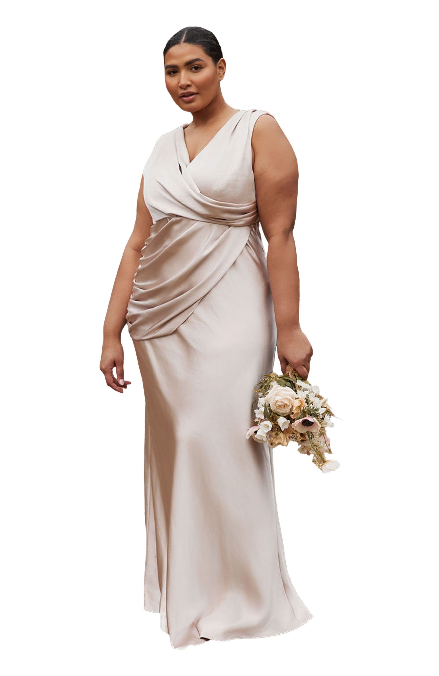 Plunge Drape Satin Bridesmaid Dress - image 3