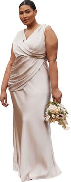 Six Stories Plunge Drape Satin Bridesmaid Dress