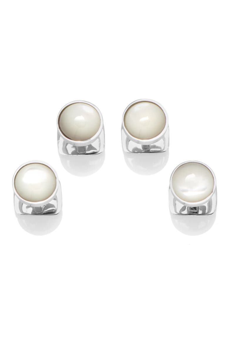 Mother-of-Pearl Cuff Links & Stud Set, Alternate, color, WHITE